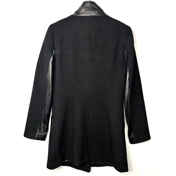 Danier Womens Wool Italian Leather Coat Ribbed Asymmetrical Button Up Lined S - Picture 2 of 16
